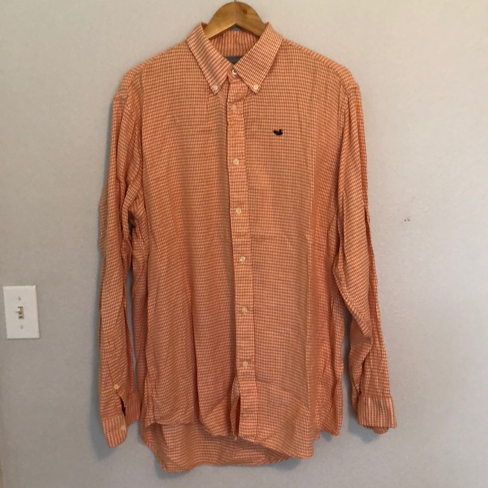 Orange and white gingham button down